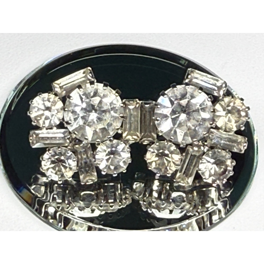 Vintage Clear Rhinestone Cluster Earrings Silver Tone Round Baguette Mid Century